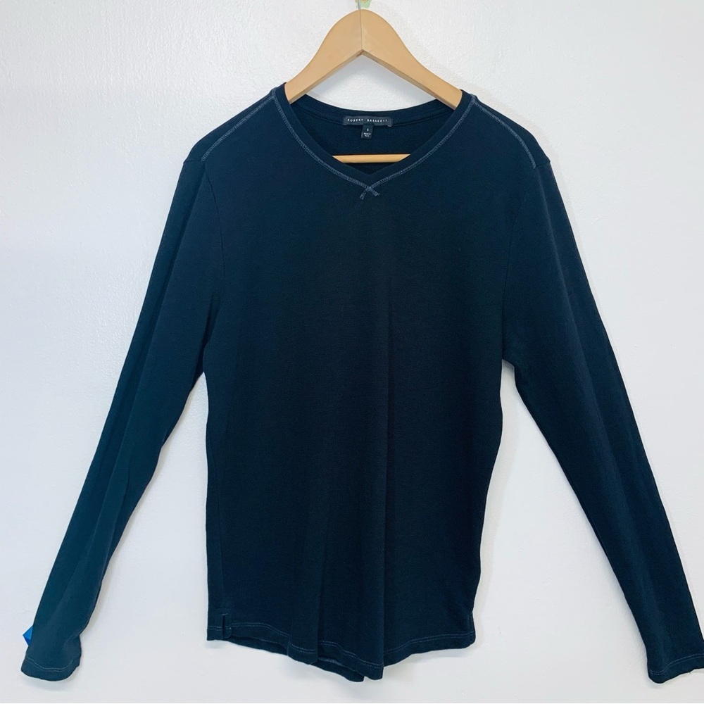 Robert Barakett Pima Cotton Polo Men Small Black Long Sleeve V Neck Peru Stretch